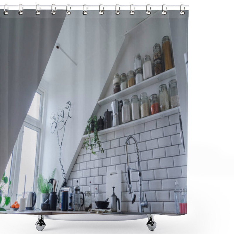 Personality  Traditional Scandinavian Kitchen. Natural Light Shower Curtains