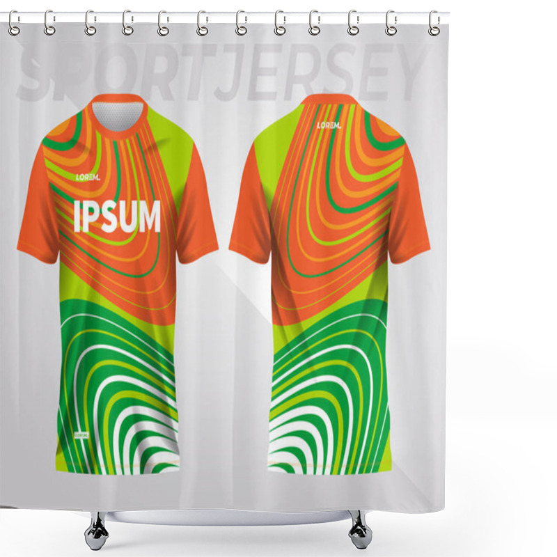 Personality  Green Orange Shirt Sport Jersey Mockup Template Design For Soccer, Football, Racing, Gaming, Motocross, Cycling, And Running Shower Curtains