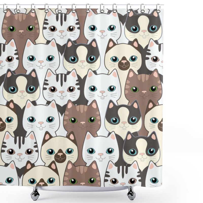 Personality  Funny Cartoon Cats. Seamless Pattern Shower Curtains