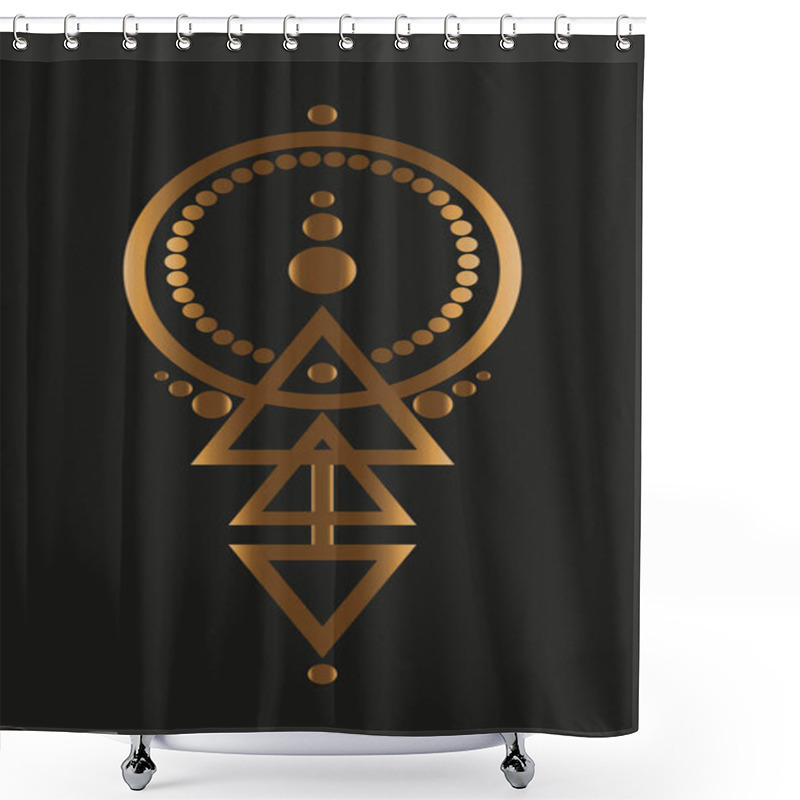 Personality  Abstract Geometric Tattoo, Magic Golden Logo Design, Astrology, Alchemy, Boho Style. Gold Mystic Sign With Geometric Shapes. Vector Illustration Isolated On Black Background  Shower Curtains