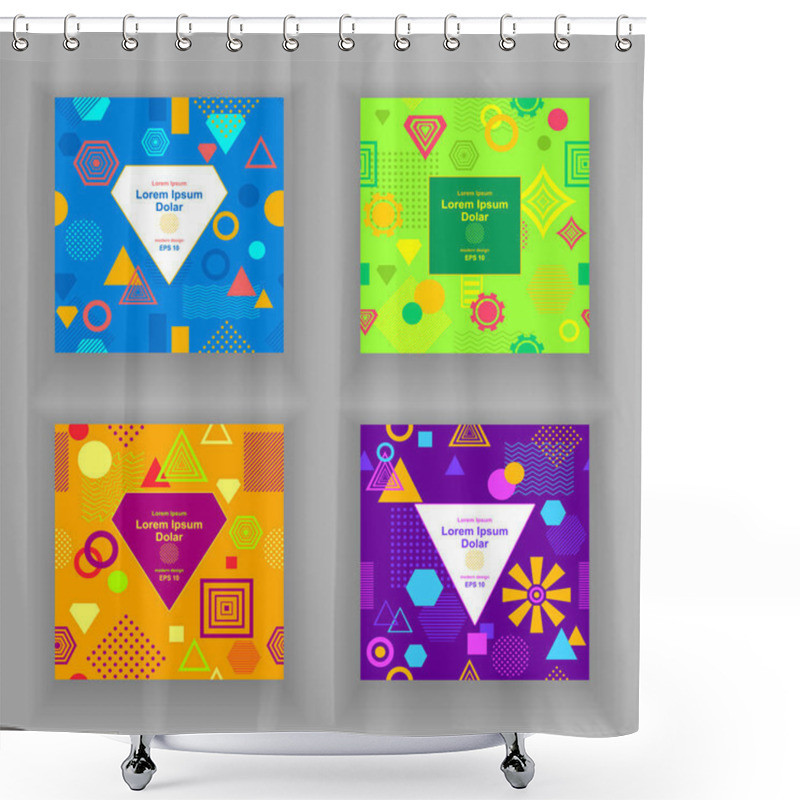 Personality  Set Template Flyers Or Frames With Abstract  Pattern In Postmodern Memphis Style Shower Curtains