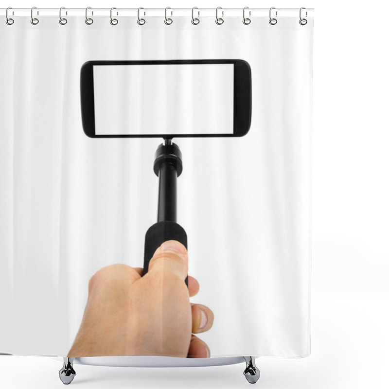 Personality  Taking Selfie - Hand Hold Monopod With Mobile Phone Shower Curtains