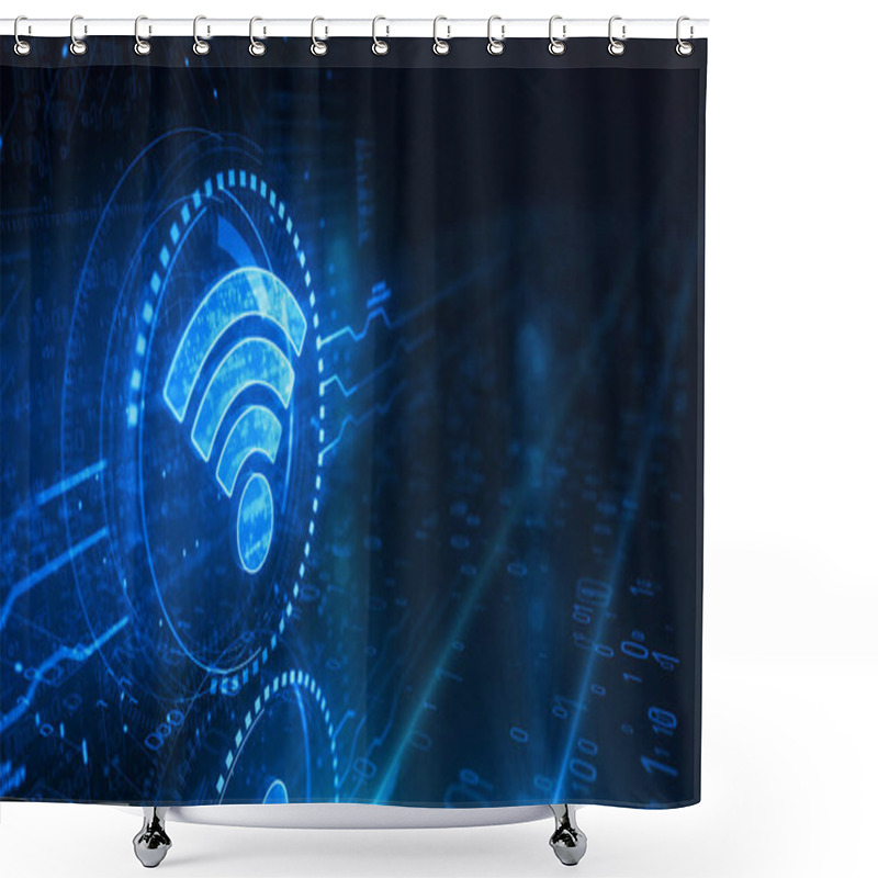 Personality  Wifi Mobile Communication And Wireless Network Technology Symbol Digital Concept. Network, Cyber Technology And Computer Background Abstract 3d Illustration. Shower Curtains