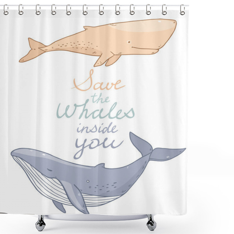 Personality  Cute Cartoon Drawing Sea Life Whales  Shower Curtains