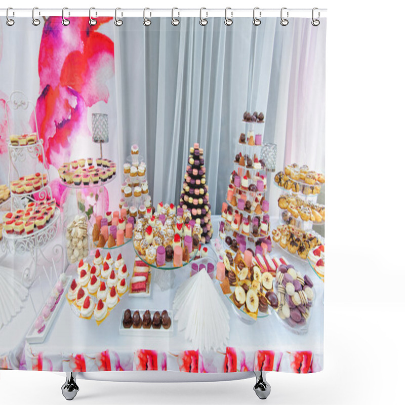 Personality  Amezing Dessert Stand With A Lot Of Delicious Sweets Shower Curtains