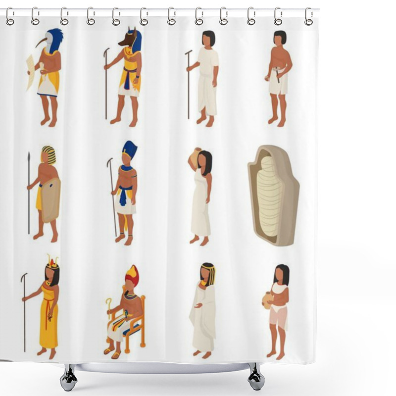 Personality  Egyptian Vector Ancient Egypt People Character Pharaoh Horus God Man Woman Cleopatra In Egyptology History Civilization Illustration Set Isolated On White Background Shower Curtains