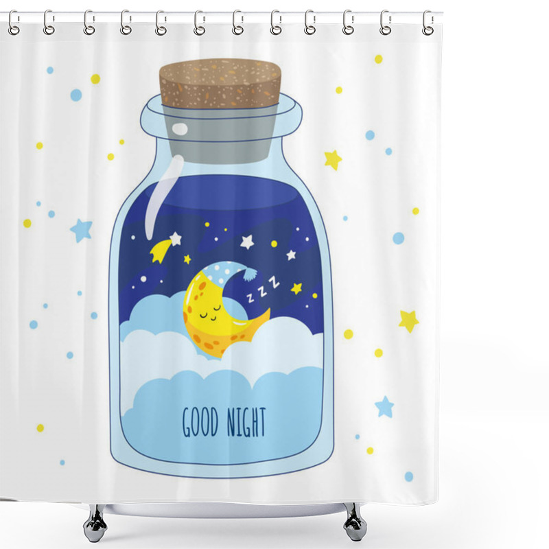 Personality  Cartoon Crescent With Clouds And Stars In A Magic Glass Jar. Shower Curtains