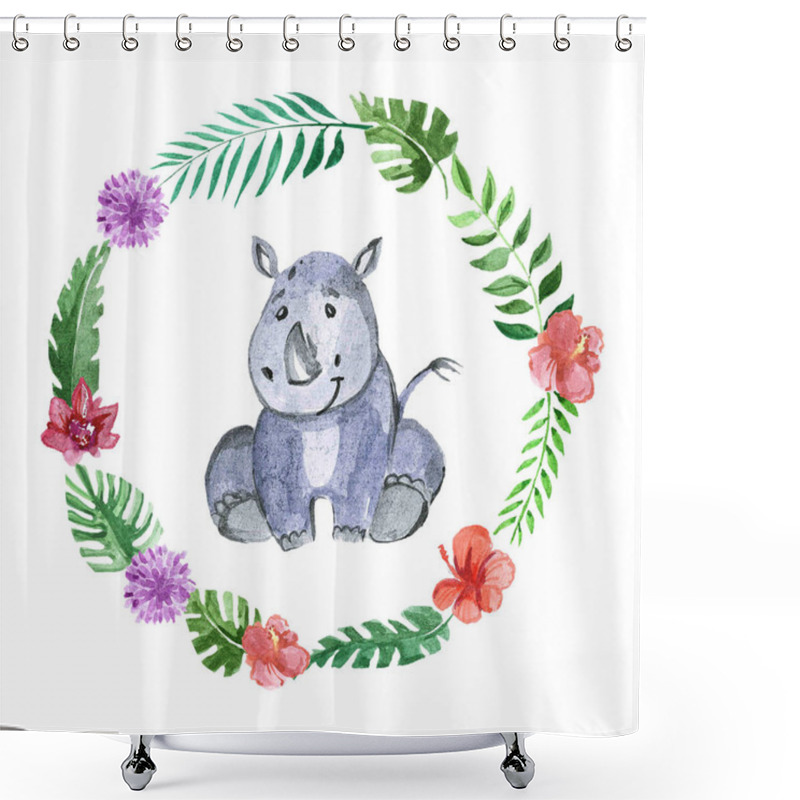 Personality  Cute Baby Rhino Animal For Kindergarten, Nursery, Children Clothing, Pattern Shower Curtains