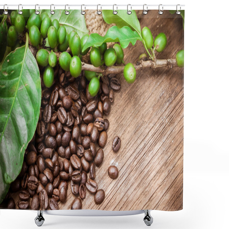 Personality  Fresh Coffee Beans On Wood Background Shower Curtains