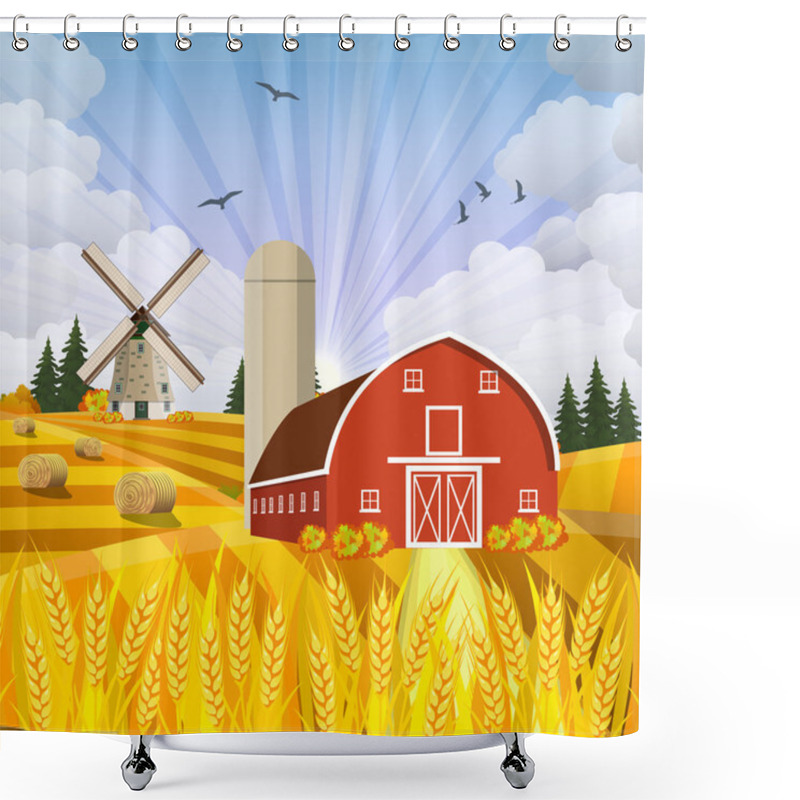 Personality  Cartoon Beautiful Fall Farm Scene Shower Curtains