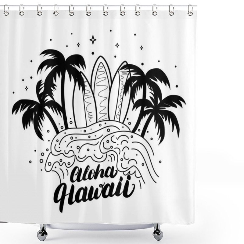 Personality  Aloha Hawaii Hand Lettering Surf Poster, Tee Print. Shower Curtains