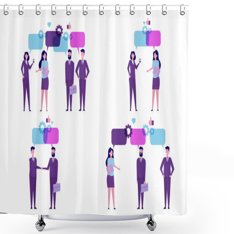 Personality  Businessmen Discuss Social Network, News, Chat, Dialogue Speech Bubbles. Vector Illustration. Shower Curtains