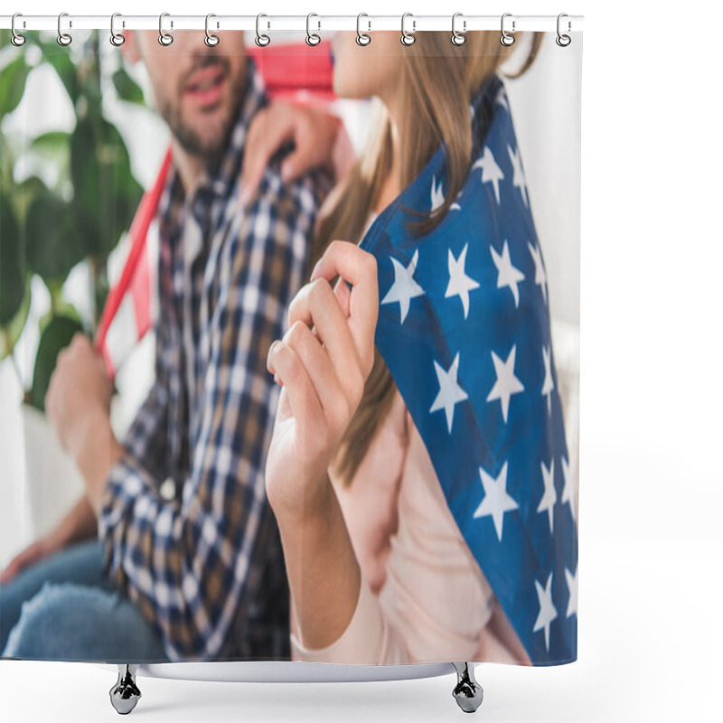 Personality  Couple Wrapped In American Flag Shower Curtains