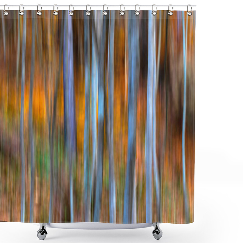 Personality  Trees. Abstract Forest Landscape. Trees Photographed With Pan Technique. Natural Background. Shower Curtains