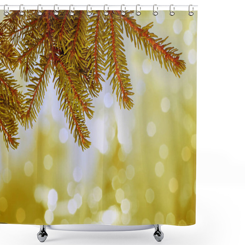 Personality  Christmas Golden Background With Fir Branches And Glittering Snowflakes Shower Curtains