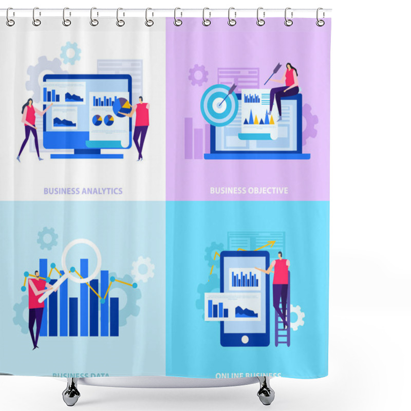 Personality  Business Analytics Commercial Objectives Online Information And Data Processing Flat Design Concept Isolated Vector Illustration   Shower Curtains