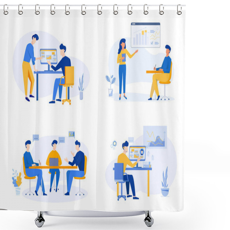 Personality  Business Team Meeting, Analysis, Discussion Concept, Partnership, Content Strategy. Business Concept Of Vector Illustration Shower Curtains