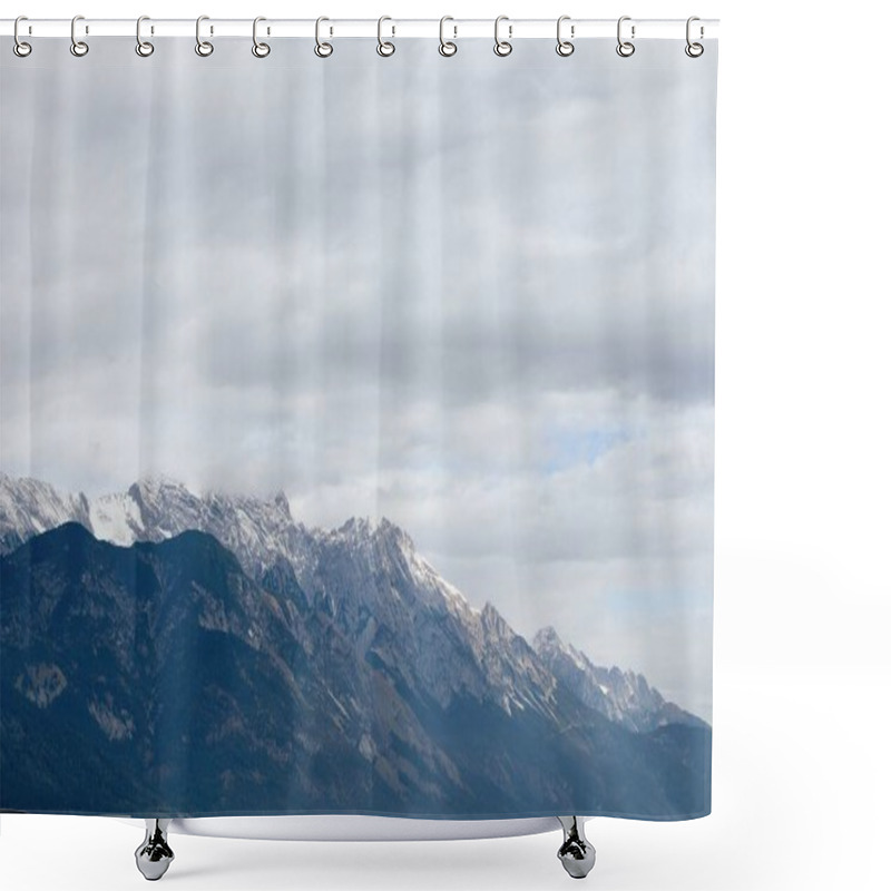 Personality  Majestic Alpine Mountain Range With Snow-Dusted Peaks Under A Cloudy Sky, Showcasing Rugged Natural Beauty And Tranquil Wilderness Shower Curtains