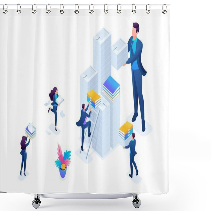 Personality  Isometric Data Collection For Reporting, Audit Company In Tax Period. Concept For Web Design Shower Curtains