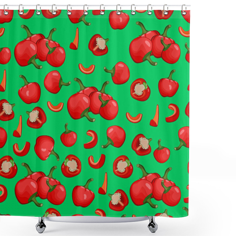 Personality  Seamless Pattern With Whole, Half, Wedges, And Slices Of Cherry Pepper. Pimento Or Pimiento. Capsicum Annuum. Vegetables. Vector Illustration Isolated On White Background. Cartoon Style. Shower Curtains