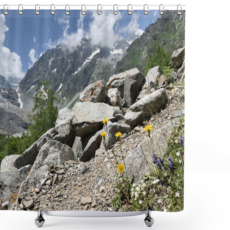 Personality  Russia, North Ossetia. Tsey Gorge And  Glacial In Summer Day Shower Curtains