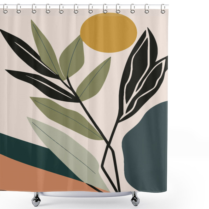 Personality  Abstract Background With Leaves And Sun. Minimalist Vector Illustration. Floral Wall Art Print Home Decor Shower Curtains