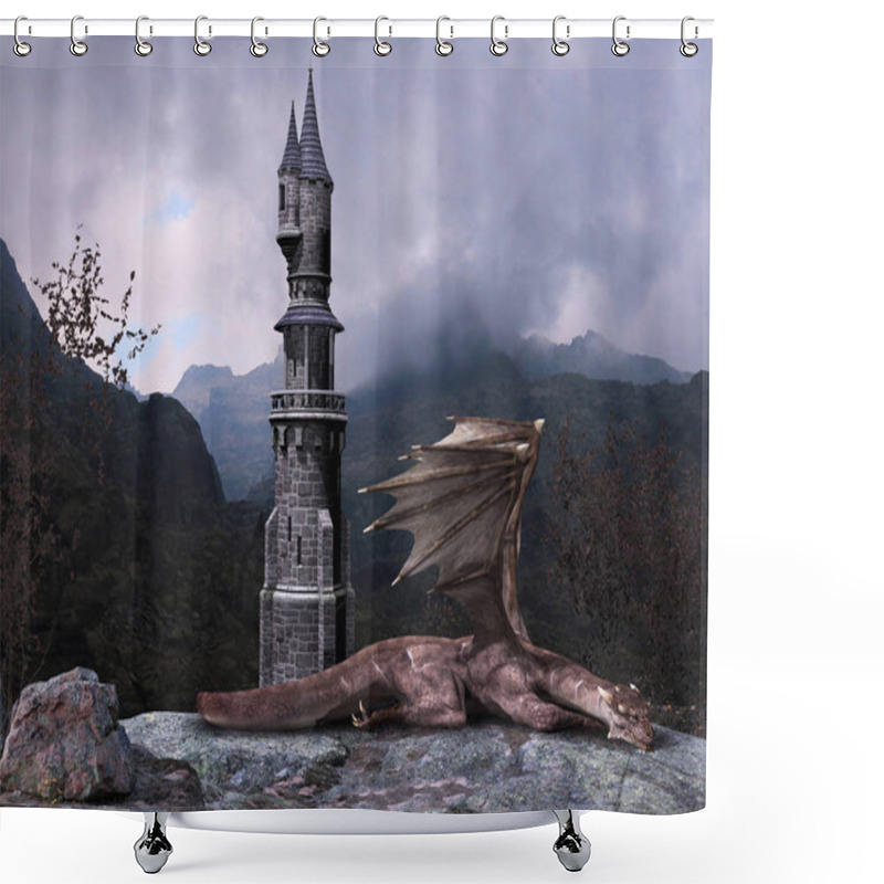 Personality  Fairy Tale Fantasy Dragon Tower Shower Curtains