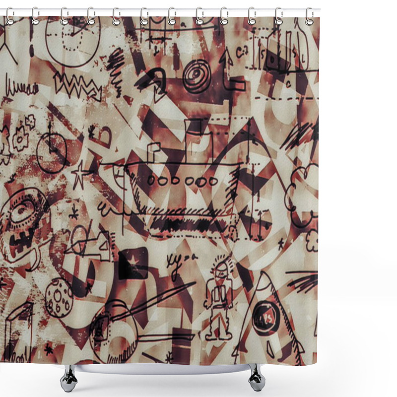 Personality  Grunge Collage Of Letters With Doodle School Background Shower Curtains