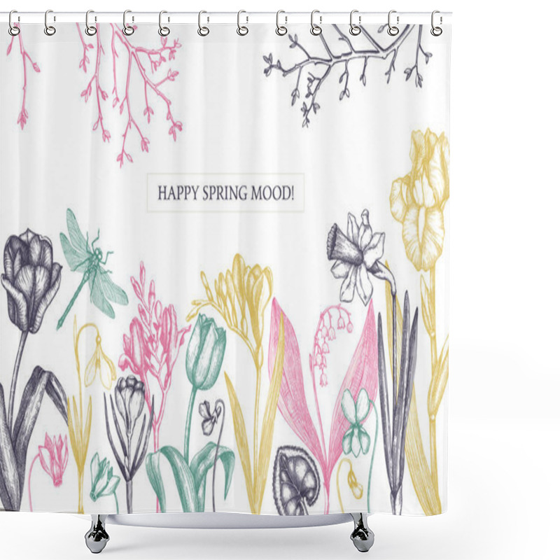 Personality  Hand Drawn Spring Flowers Shower Curtains