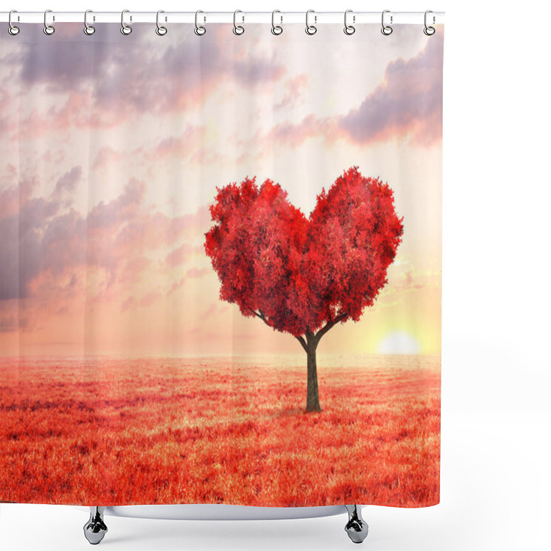 Personality  Fantasy Landscape With Red Tree In Shape Of Heart Shower Curtains