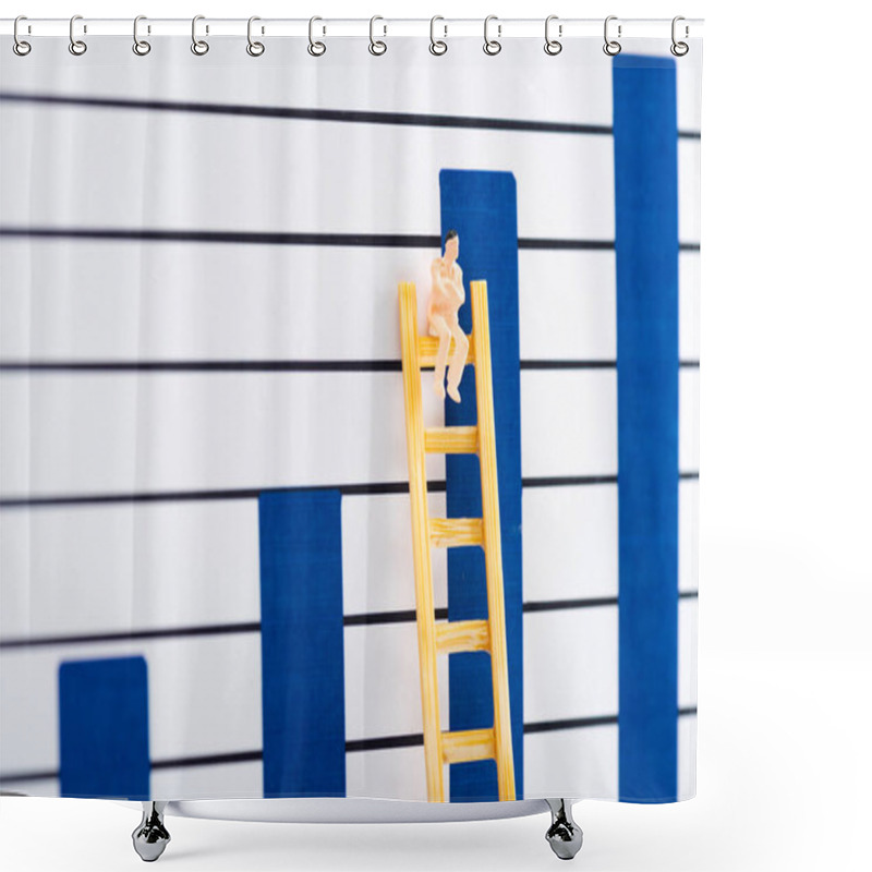 Personality  Doll Character On Ladder Near Blue Graphs At Background, Equality Concept Shower Curtains