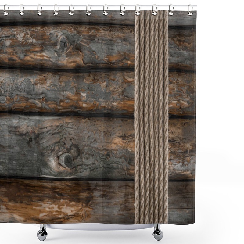 Personality  Flat Lay With Arranged Marine Ropes On Grunge Wooden Tabletop Shower Curtains