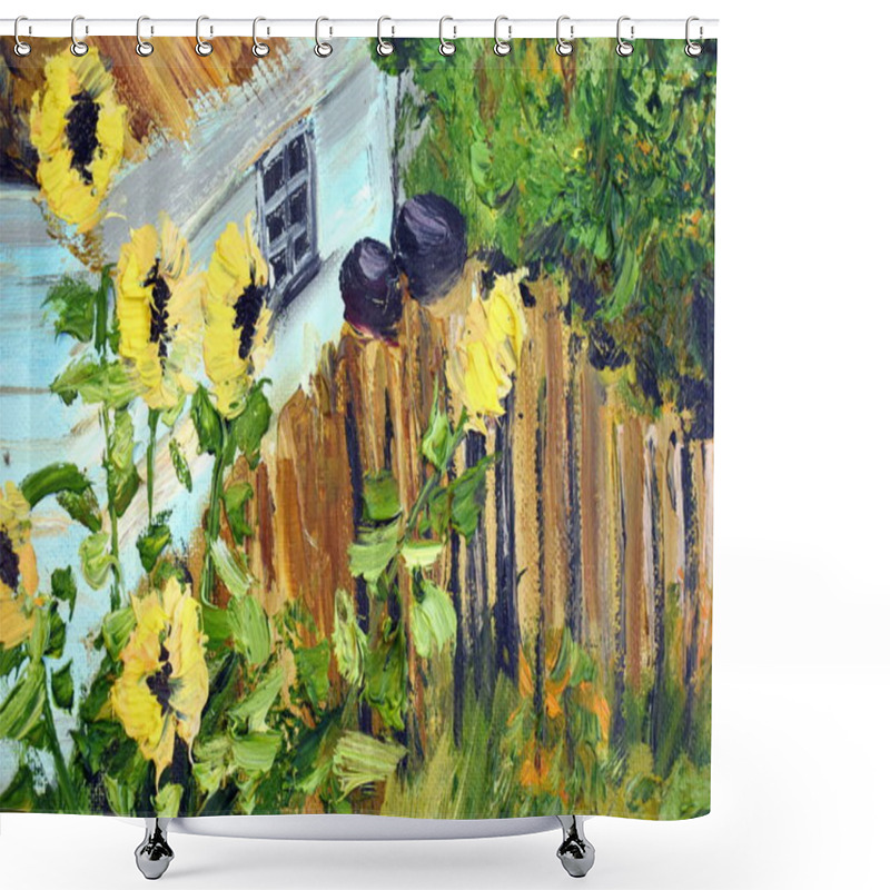 Personality  Oil Painting Village House. Drawing Paints A Rustic Motif. Shower Curtains