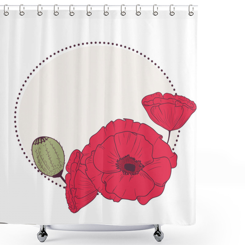 Personality  Red Poppy Flowers Retro Frame Shower Curtains