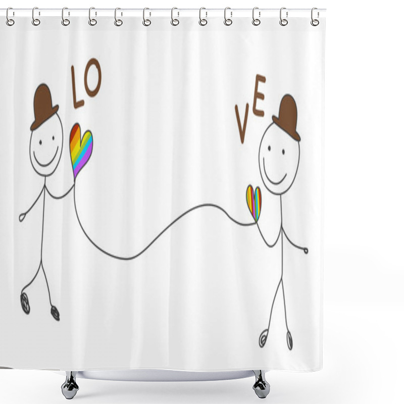 Personality  Gay Couple Put Brown Hat Contact With Rainbow Heart  For T-shirt Shower Curtains