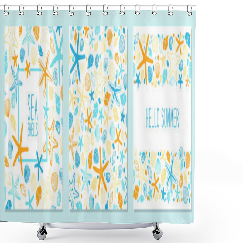 Personality  Cute Set Of Marine Background With Hand Drawn Shells And Starfishes Shower Curtains