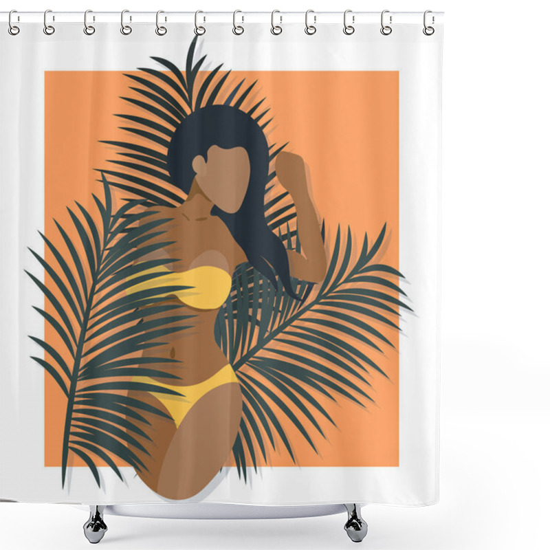 Personality  Beautiful Sexy Girl In Summer Exotic Tropic Leaves Shower Curtains