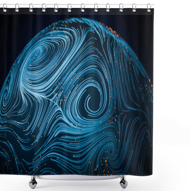 Personality  Wave Pattern With Flowing Curl Lines, 3d Rendering. Computer Digital Drawing. Shower Curtains