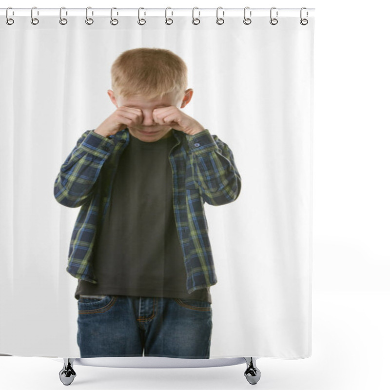 Personality  Crying Boy Rubs His Eyes With His Fists Shower Curtains