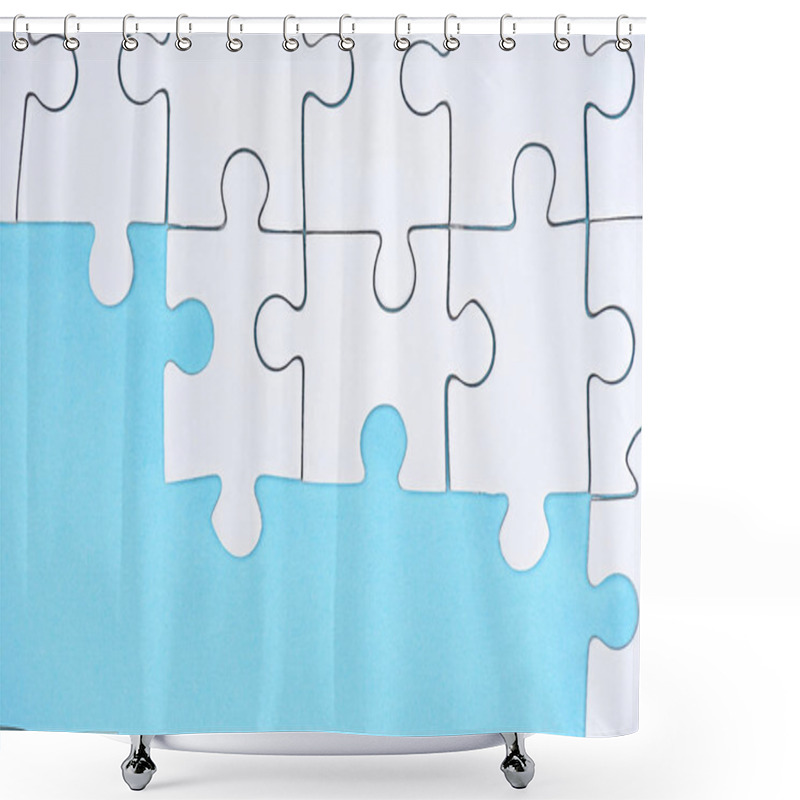 Personality  Top View Of White Puzzles Arrangement On Blue Background Shower Curtains