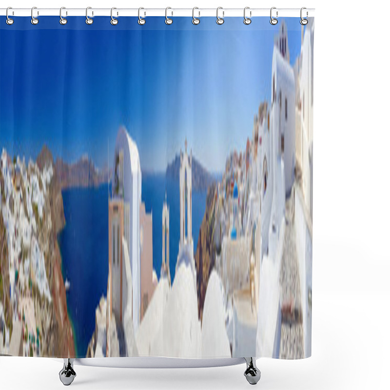 Personality  Panorama Of Oia Village On Santorini Island Shower Curtains