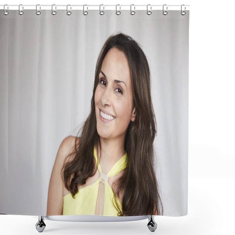 Personality  Pretty Woman With Gorgeous Smile, Portrait Shower Curtains