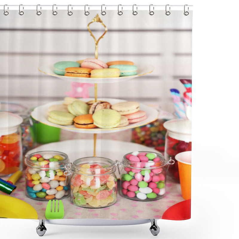 Personality  Prepared Birthday Table With Sweets For Children Party Shower Curtains