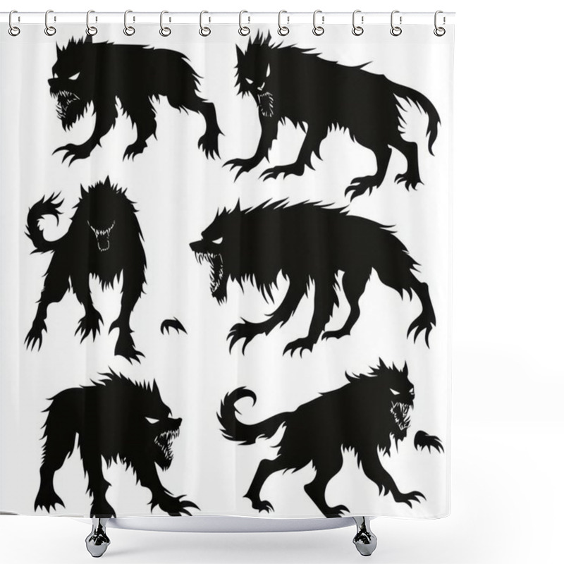 Personality  Silhouette Collection Of Fierce Wolves, Showcasing Various Aggressive Stances And Expressions. Shower Curtains