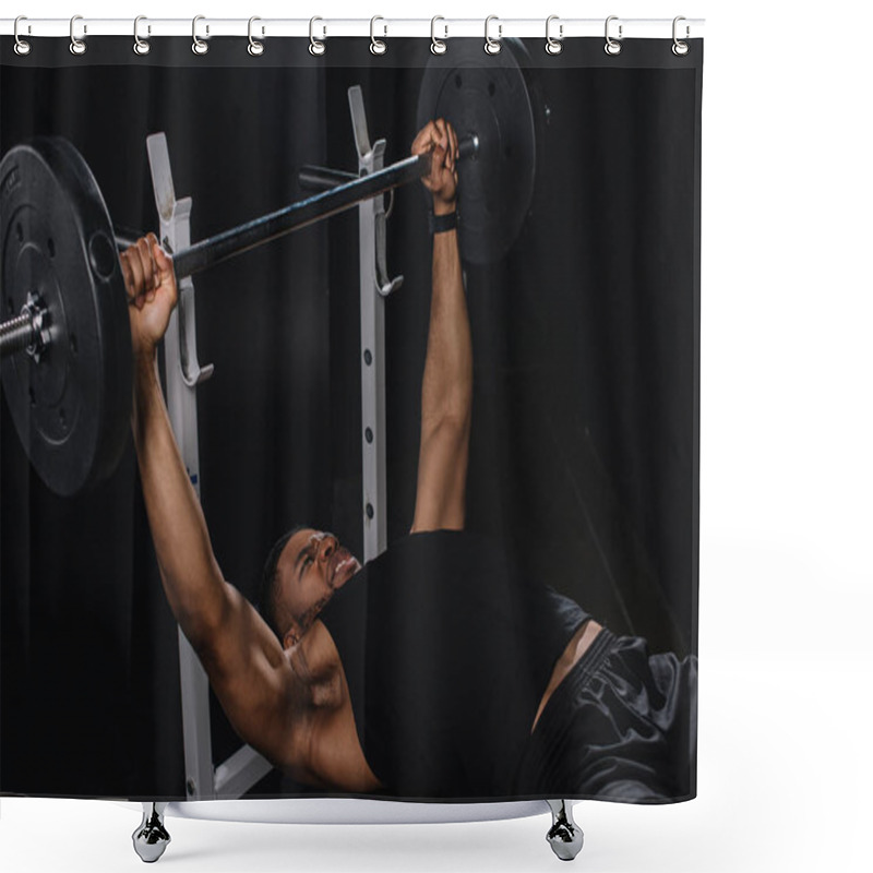 Personality  Muscular Young African American Sportsman Lifting Barbell  Shower Curtains