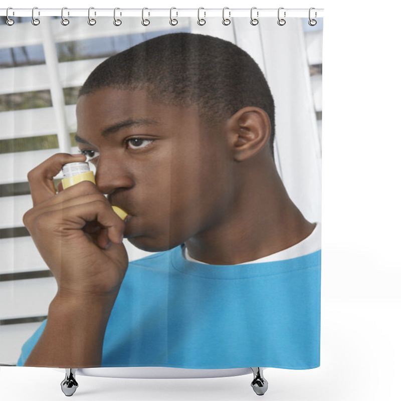 Personality  Young Boy Using Asthma Inhaler Shower Curtains