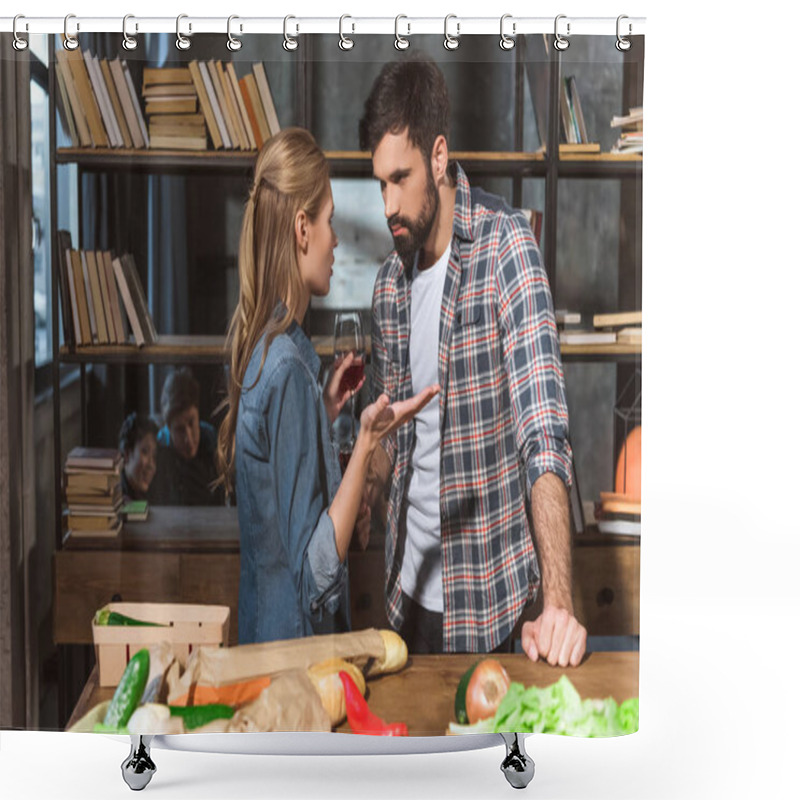 Personality  Upset Girl Talking To Boyfriend Shower Curtains