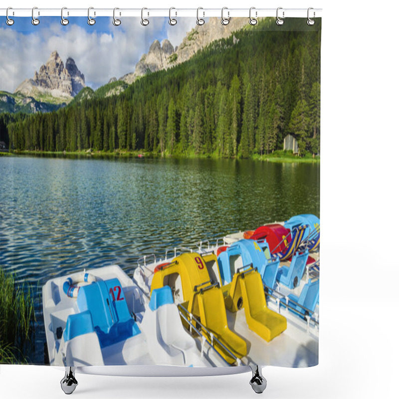 Personality  Peaceful Lake With Pedal Boats Pier Shower Curtains