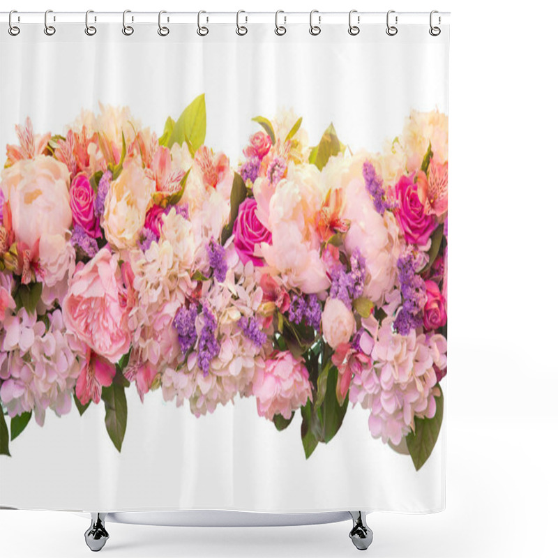 Personality  Bouquet Of Spring Flowers On A White Background Shower Curtains