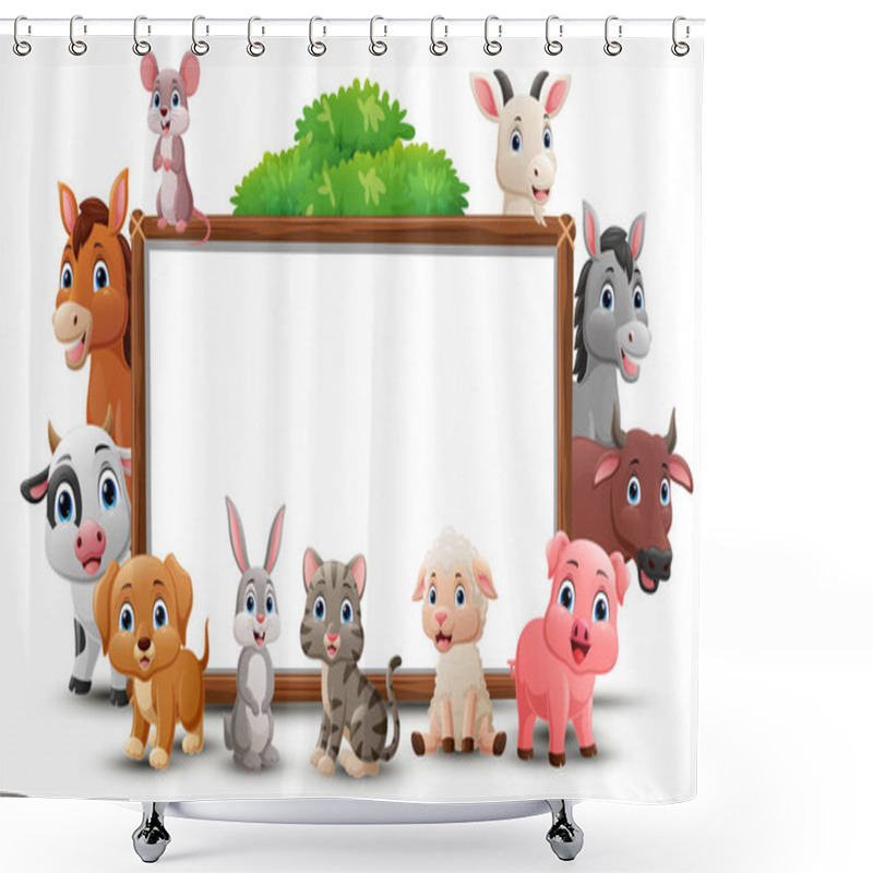 Personality  Vector Illustration Of Cute Wild Animals Cartoon With Blank Board Shower Curtains